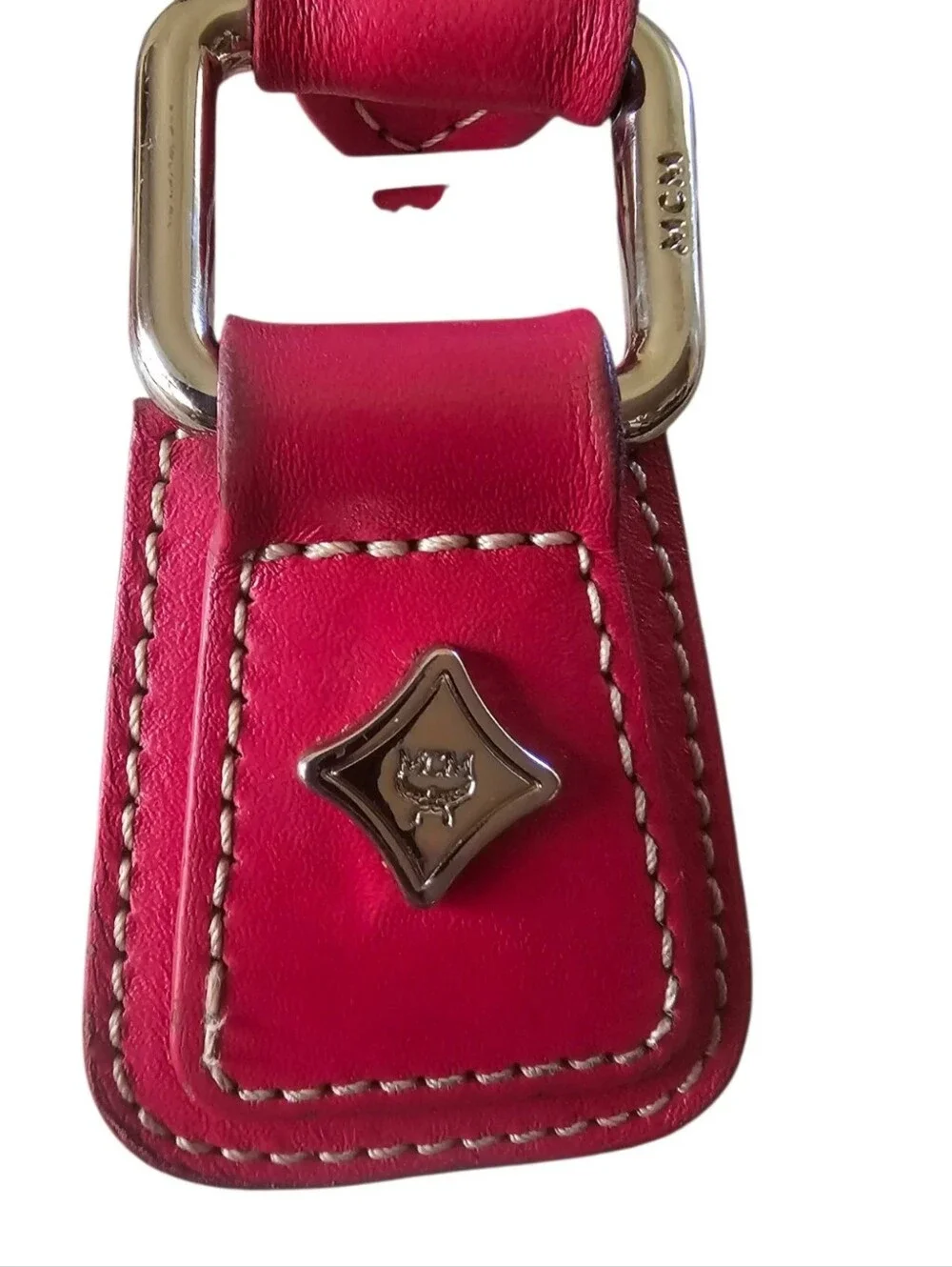 MCM Visetos Monogram Leather Pocket Boston Bag - Pink And White